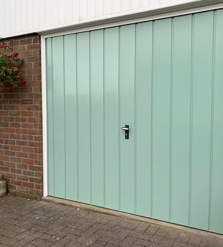 Green garage door.